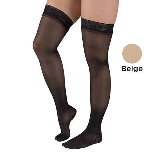 Ladies' Beige Thigh High Compression Stockings 15-20 mmHg - Sheer, Stay-Up Top