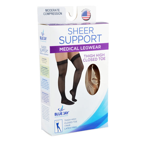 Ladies' Beige Thigh High Compression Stockings 15-20 mmHg - Sheer, Stay-Up Top