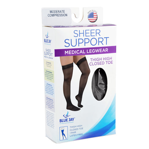 Ladies' Sheer Black Thigh High Compression Stockings 15-20mmHg - Moderate Support 2X
