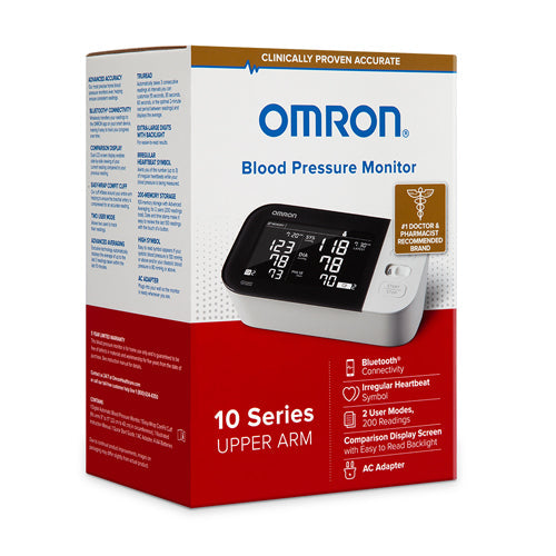 OMRON 10 Series Upper Arm Blood Pressure Monitor - Dual Display, Bluetooth, 2 Users, 200 Memory
