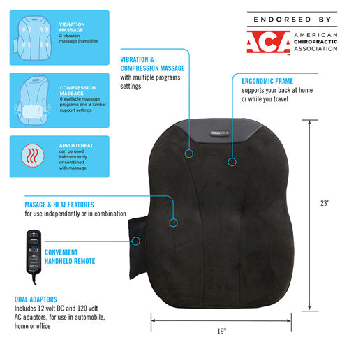 Portable Compression Back Massager with Heat for Car & Home by ObusForme