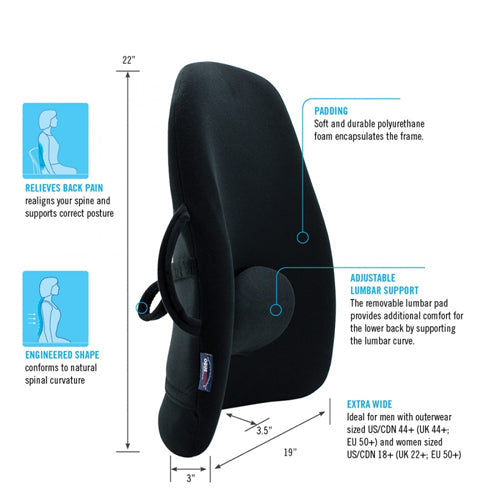 ObusForme Wideback Backrest Support - Extra Wide Lumbar Cushion for Broad Backs - Black