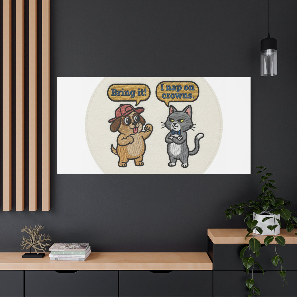 Funny Cat vs Dog Canvas | Pet Rivalry Wall Art