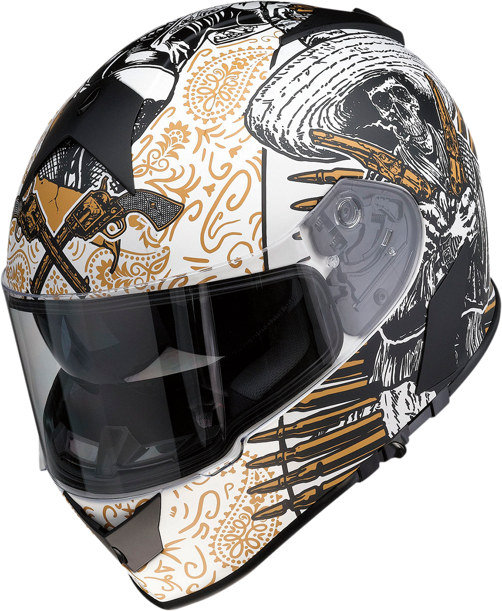 Z1R, Z1R Warrant Helmet Sombrero - White/Gold XL | Injection Molded Polycarbonate Shell & Drop-Down Sun Visor