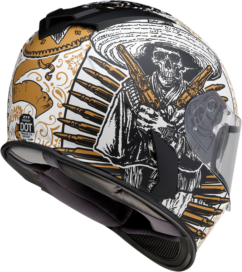 Z1R, Z1R Warrant Helmet Sombrero - White/Gold XL | Injection Molded Polycarbonate Shell & Drop-Down Sun Visor