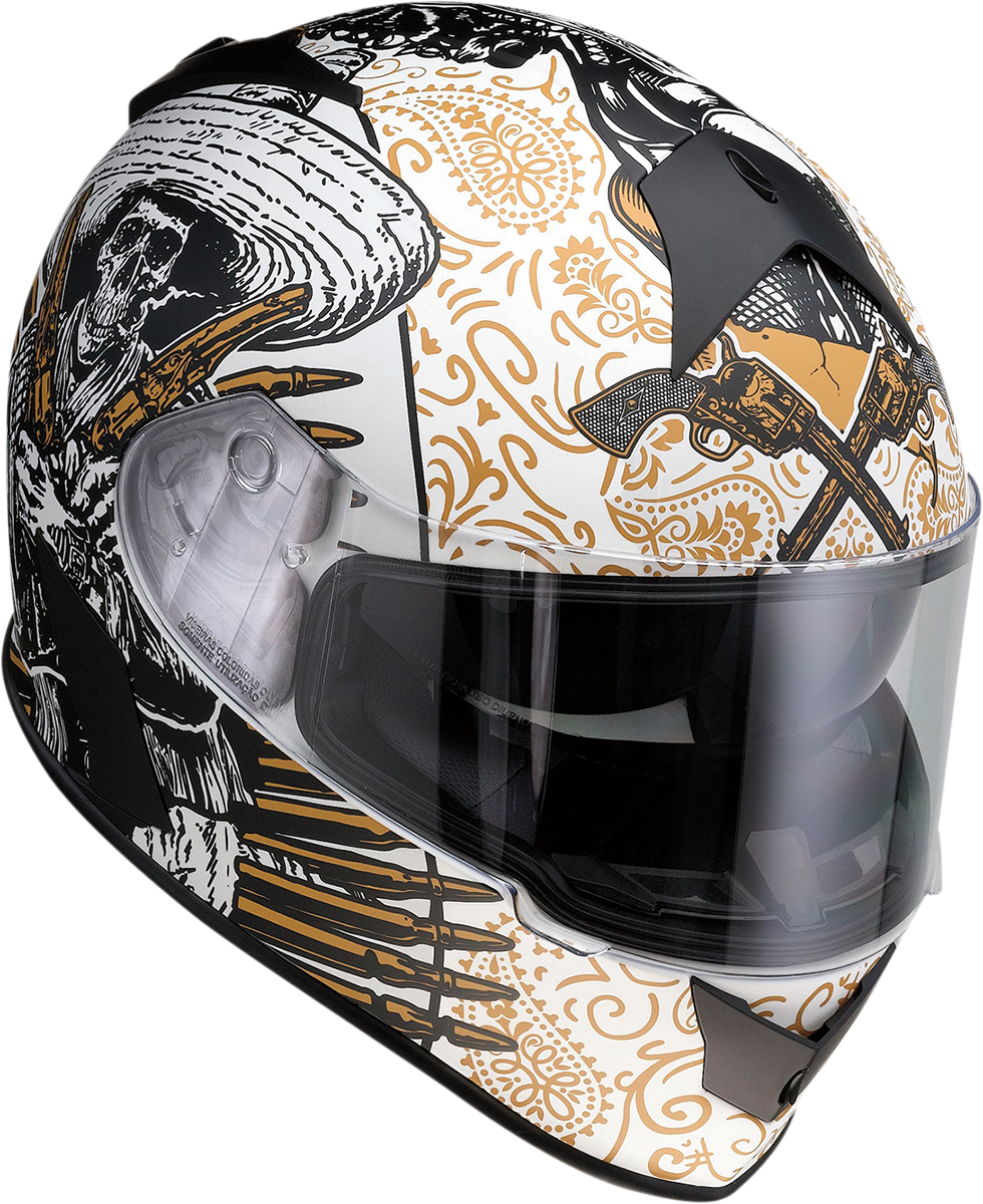 Z1R, Z1R Warrant Helmet Sombrero - White/Gold XL | Injection Molded Polycarbonate Shell & Drop-Down Sun Visor