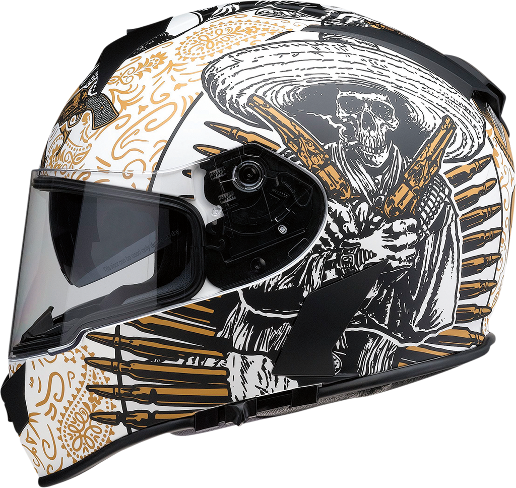 Z1R, Z1R Warrant Helmet Sombrero - White/Gold XL | Injection Molded Polycarbonate Shell & Drop-Down Sun Visor