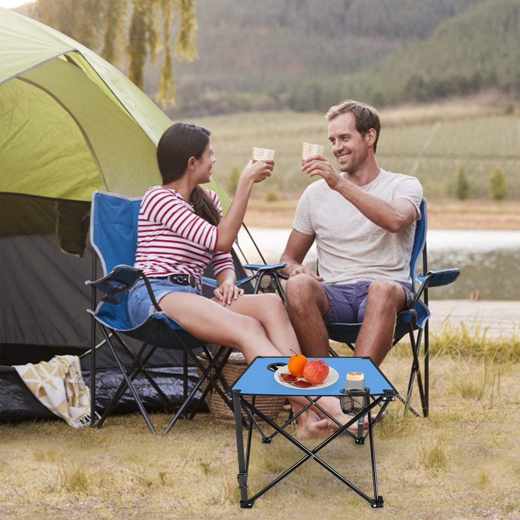 2Pcs Foldable Camping Table Portable Picnic Table Lightweight Travel Desk with 2 Cup Holders/Table Carrying Bag