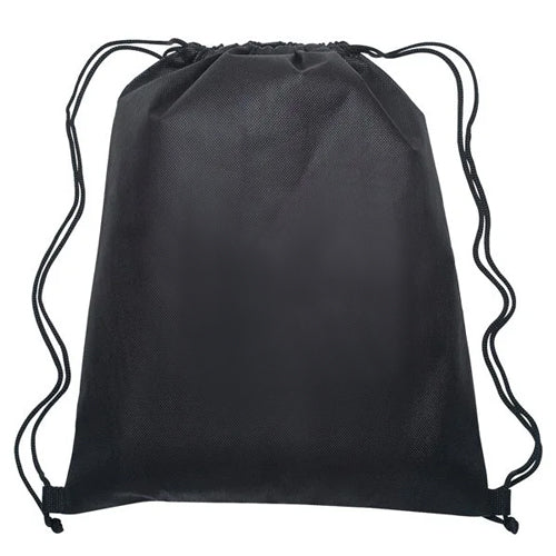 Black Water-Resistant Drawstring Backpack - 80 GSM Non-Woven Polypropylene - 13 x 16.5 Inches
