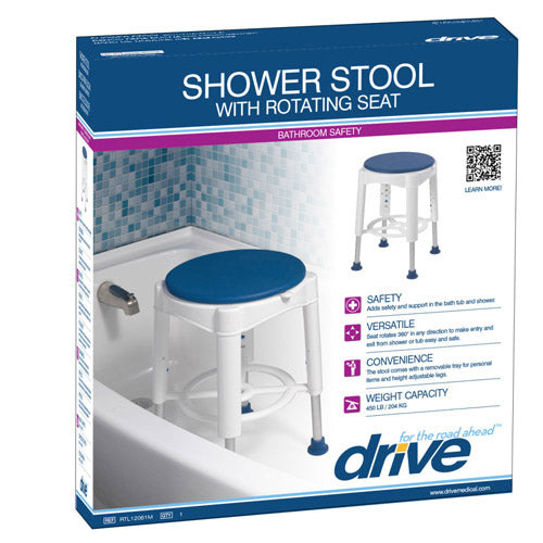 Swivel Shower Stool with Rotating Padded Seat, Adjustable Height, 450 lbs Capacity