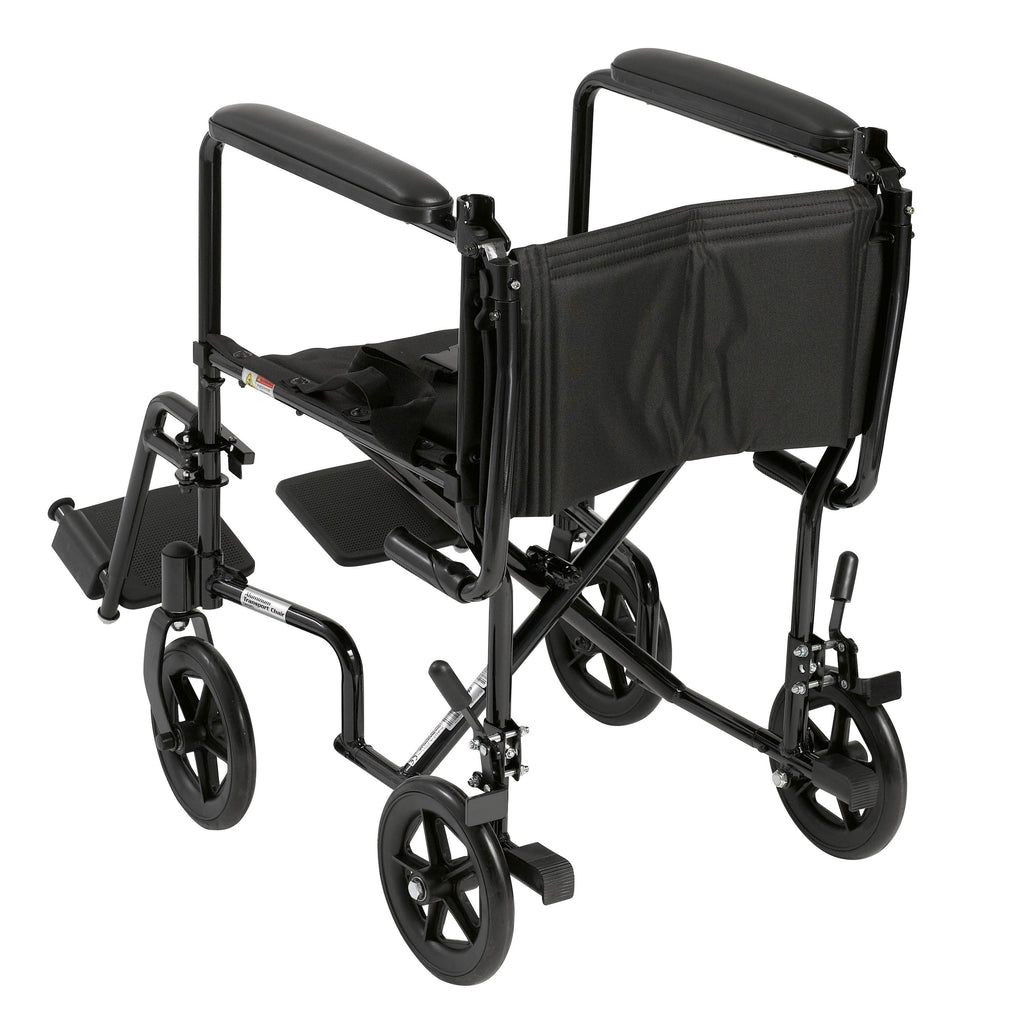 Lightweight Transport Wheelchair, Black, 17" Seat - Aluminum Frame, Foldable