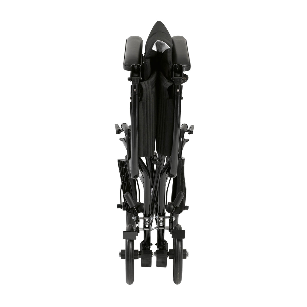 Lightweight Transport Wheelchair, Black, 17" Seat - Aluminum Frame, Foldable