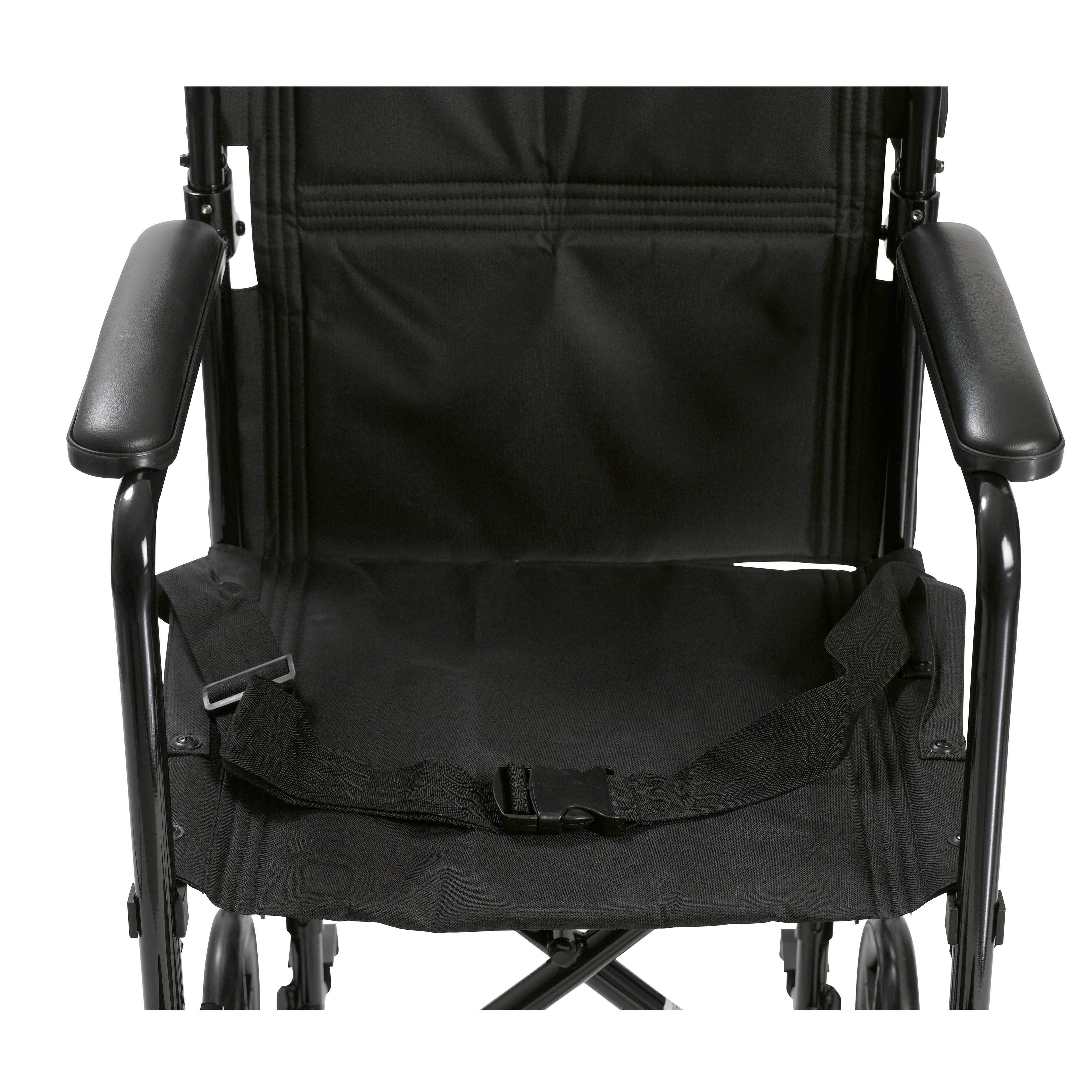Lightweight Transport Wheelchair, Black, 17" Seat - Aluminum Frame, Foldable