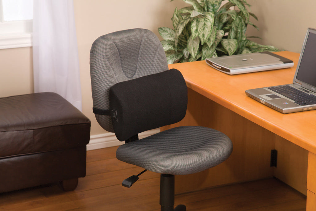 Obusforme Lumbar Support with Massage - Black - Portable Back Cushion for Home, Office, Car