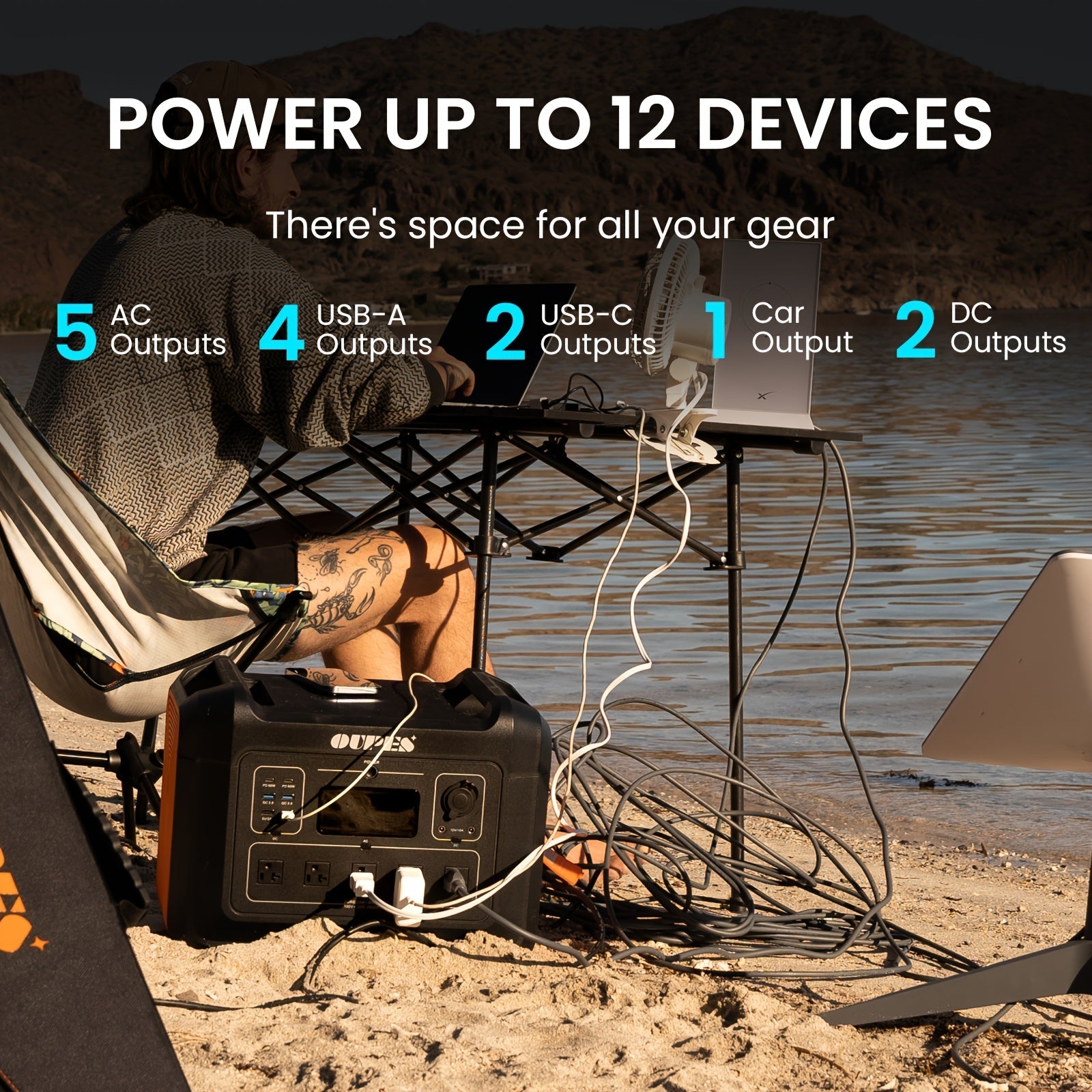 OUPES 2400W 2232Wh Portable Power Station, Solar Powered Generator with 5 AC Outlets (5000W Peak), Emergency LiFePO4 Battery UPS Generator for Home Backup, Outdoor, Camping, RV, Bundles, 240W-960W Solar Panel Optional