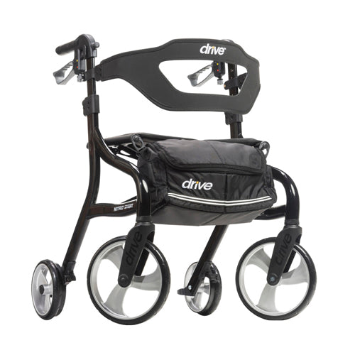 Nitro Sprint Rollator Black - Lightweight, Foldable Mobility Walker with Slow-Down Brake & 350 lb Capacity, 19 lbs