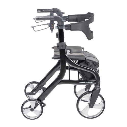 Nitro Sprint Rollator Black - Lightweight, Foldable Mobility Walker with Slow-Down Brake & 350 lb Capacity, 19 lbs