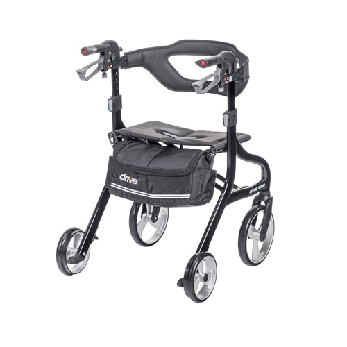 Nitro Sprint Rollator Black - Lightweight, Foldable Mobility Walker with Slow-Down Brake & 350 lb Capacity, 19 lbs