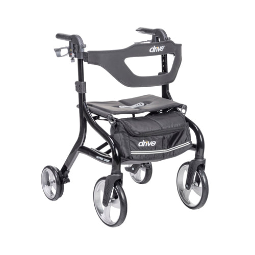 Nitro Sprint Rollator Black - Lightweight, Foldable Mobility Walker with Slow-Down Brake & 350 lb Capacity, 19 lbs