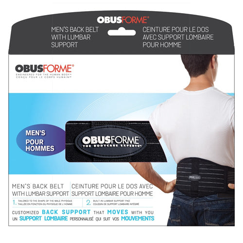 ObusForme Men's Back Support Belt, L/XL, Black, Adjustable Lumbar Support for Posture & Lifting