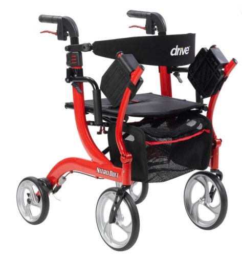 Nitro Duet Rollator & Transport Wheelchair Combo, Red