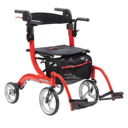 Nitro Duet Rollator & Transport Wheelchair Combo, Red