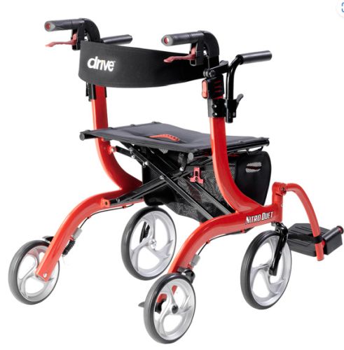 Nitro Duet Rollator & Transport Wheelchair Combo, Red