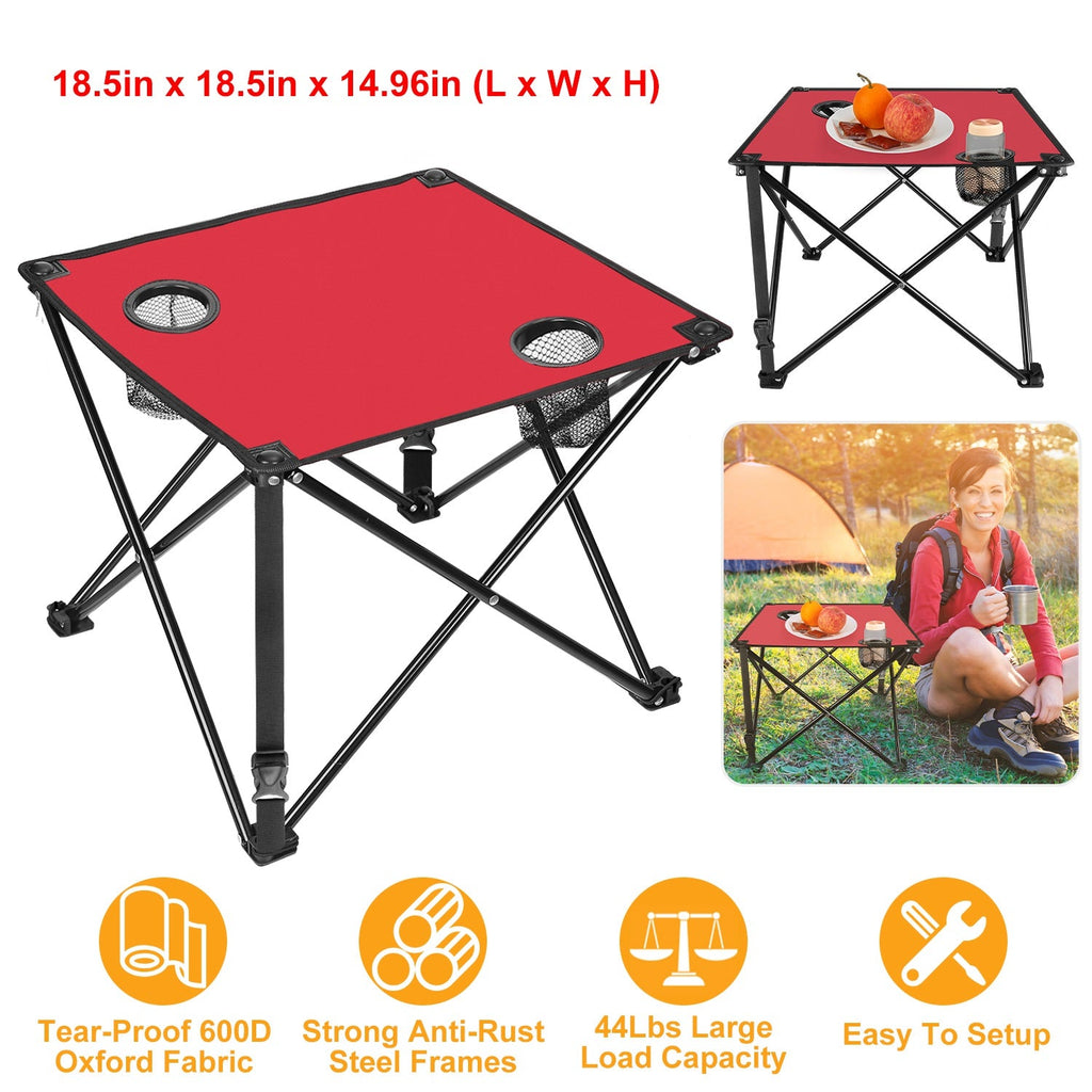 2Pcs Foldable Camping Table Portable Picnic Table Lightweight Travel Desk with 2 Cup Holders/Table Carrying Bag