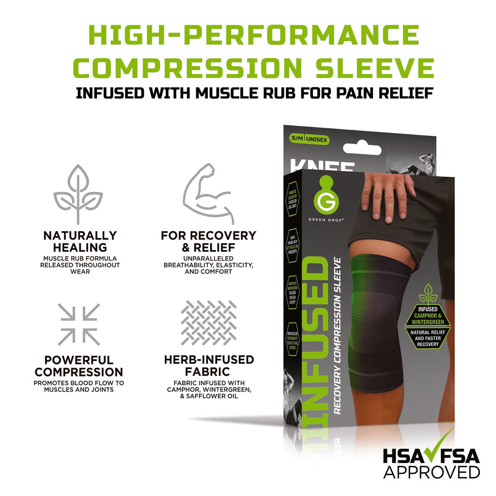Green Drop™ Infused Compression Sleeve Knee Support, Small/Medium KNE-1452