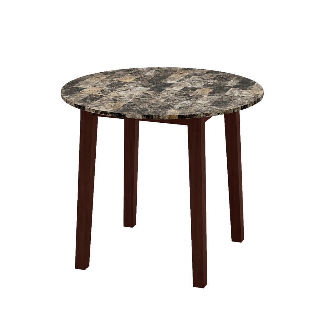 35 Inch Round Dining Table with Rubber Wood Legs and Marble-textured Veneer Tabletop