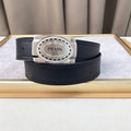 Prada Leather Belt Brushed Silver Buckle 'Black'