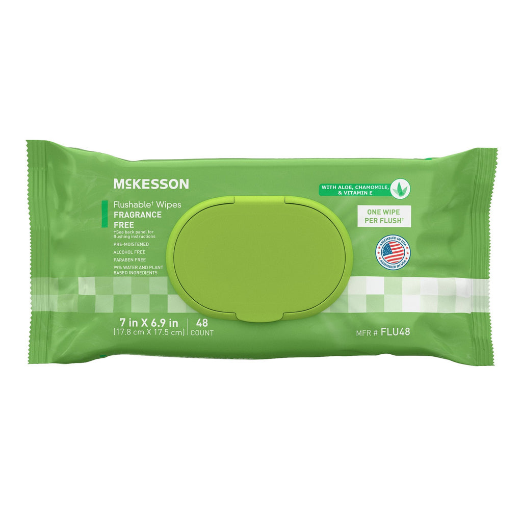 McKesson Flushable* Wet Wipes - Unscented, 48 Wet Wipes per Pack FLU48