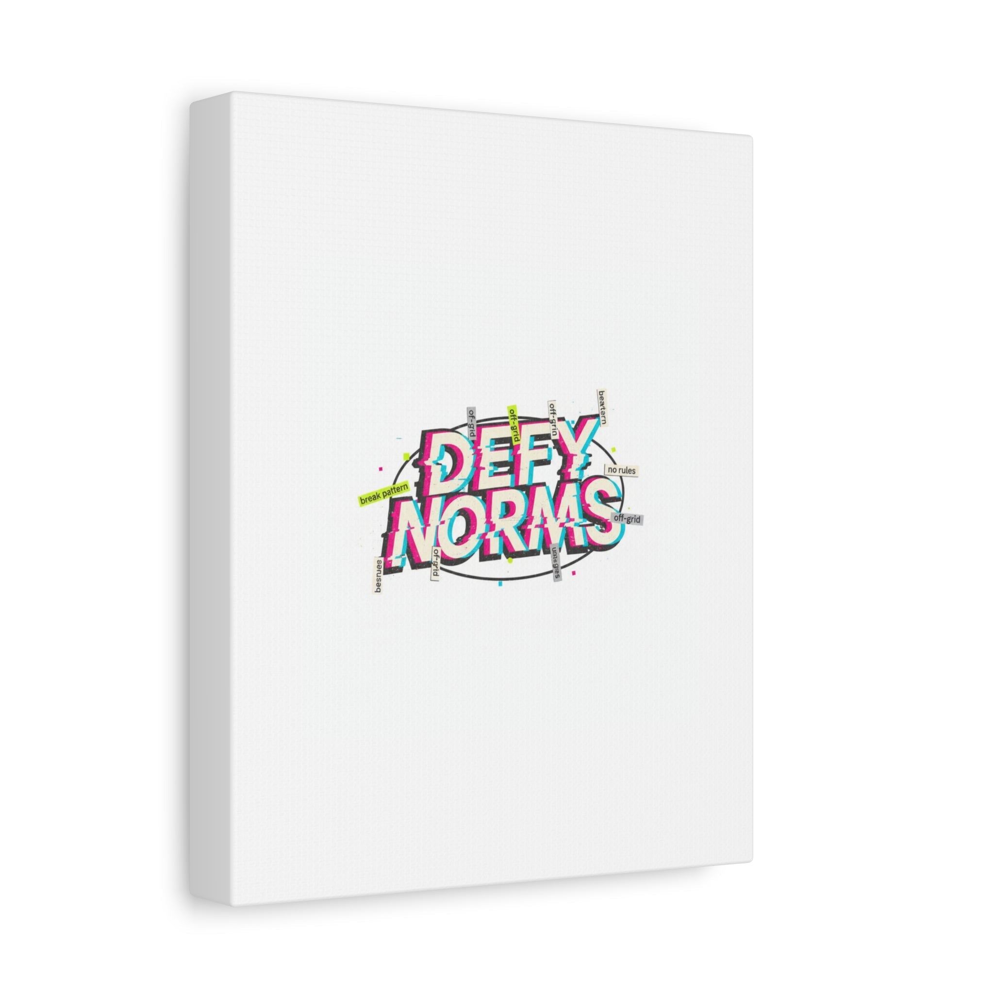 Defy Norms Canvas, Anti-Aesthetic Glitch Typography, Brutalist Poster Style