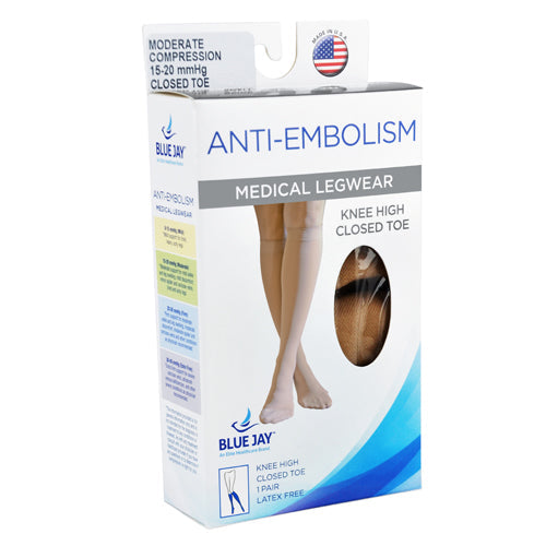 Blue Jay Anti-Embolism Stockings, Medium, 15-20mmHg, Below Knee, Closed Toe, Beige