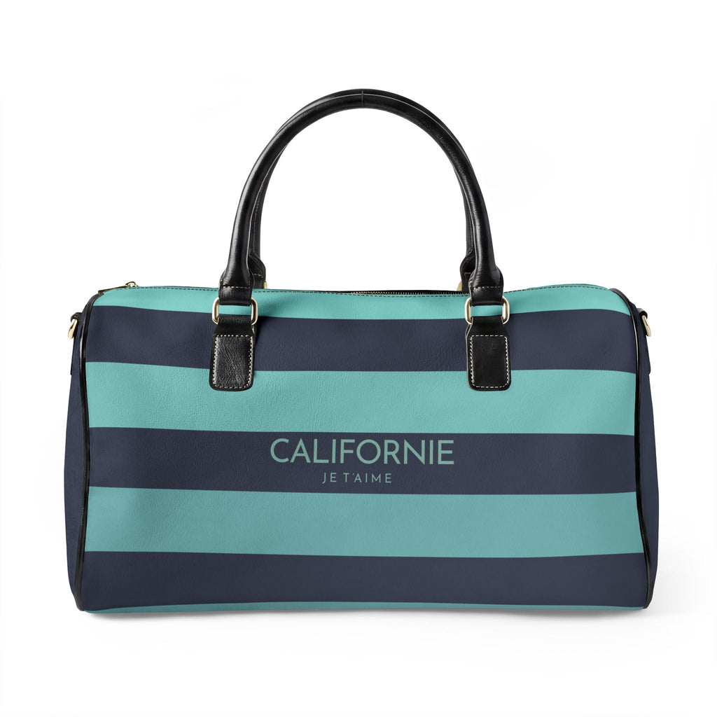 California Lover Leather Travel Bag — Navy/Aqua Striped Weekender Duffle