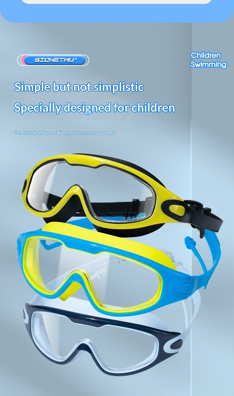 Childrens High-definition Waterproof Anti-fog One-piece Swim Goggles With Large Frames