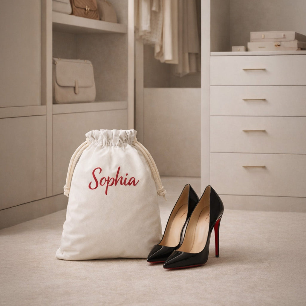 Personalized Embroidered Shoe Pouch – Drawstring Travel Bag
