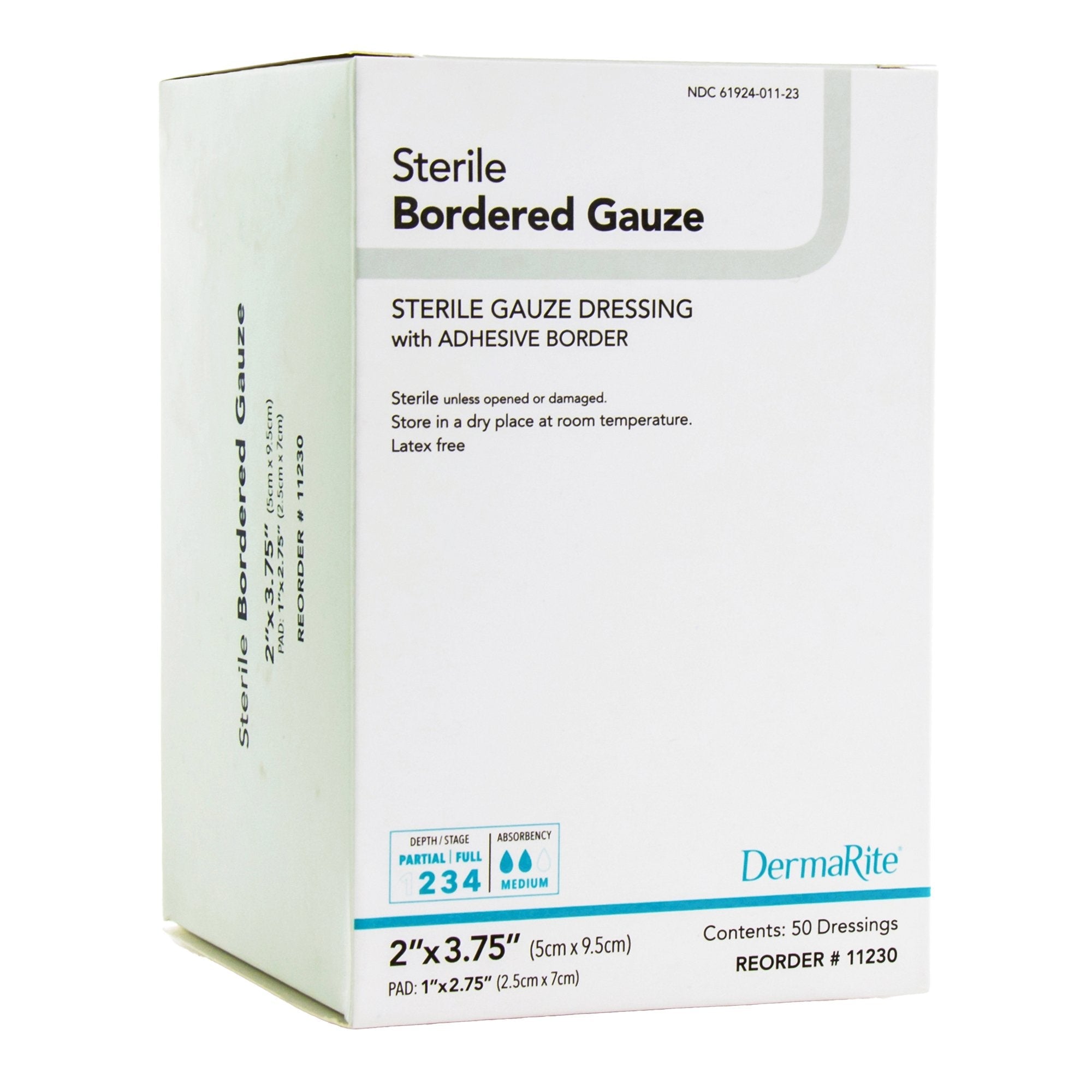 DermaRite Gauze Adhesive Dressing, White, Sterile, 2 x 3¾ inch 11230
