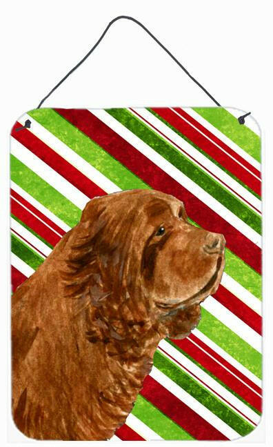 Sussex Spaniel Candy Cane Holiday Christmas Wall or Door Hanging Prints Aluminum Metal Sign Kitchen Wall Bar Bathroom Plaque Home Decor Front Door Plaque, 12x16, Multicolor