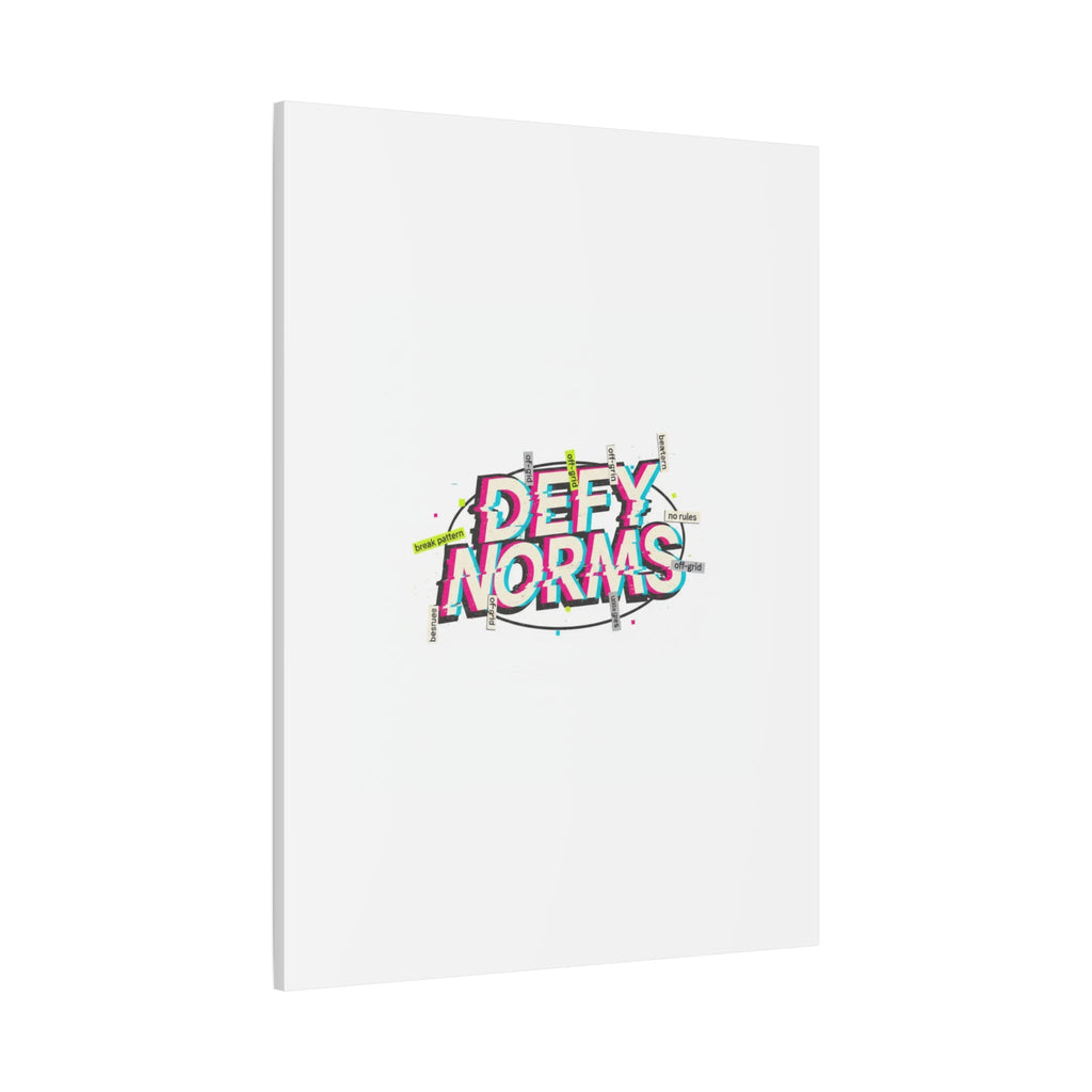 Defy Norms Canvas, Anti-Aesthetic Glitch Typography, Brutalist Poster Style