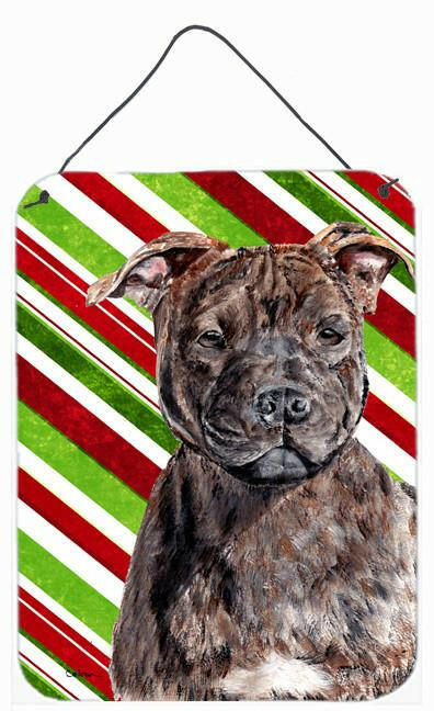 Staffordshire Bull Terrier Staffie Candy Cane Christmas Wall or Door Hanging Prints Aluminum Metal Sign Kitchen Wall Bar Bathroom Plaque Home Decor Front Door Plaque, 12x16, Multicolor