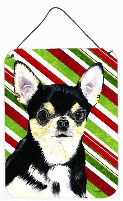 Chihuahua Candy Cane Holiday Christmas Wall or Door Hanging Prints Aluminum Metal Sign Kitchen Wall Bar Bathroom Plaque Home Decor Front Door Plaque, 12x16, Multicolor