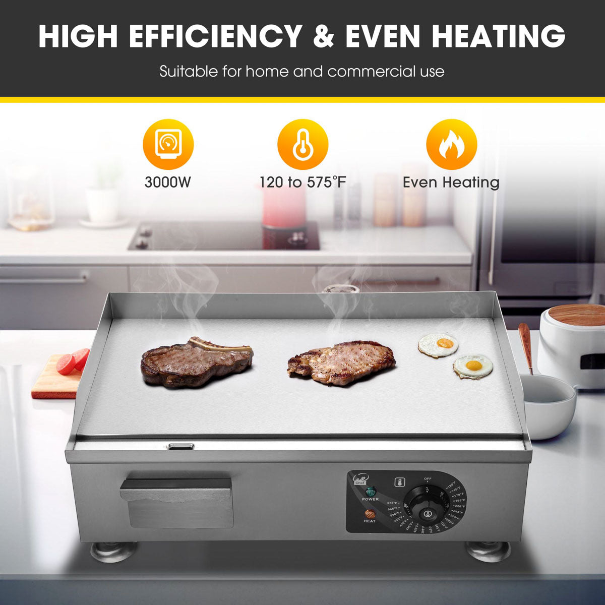 Yescom Electric Griddle with Lid Flat Top Grill 22in 3000W