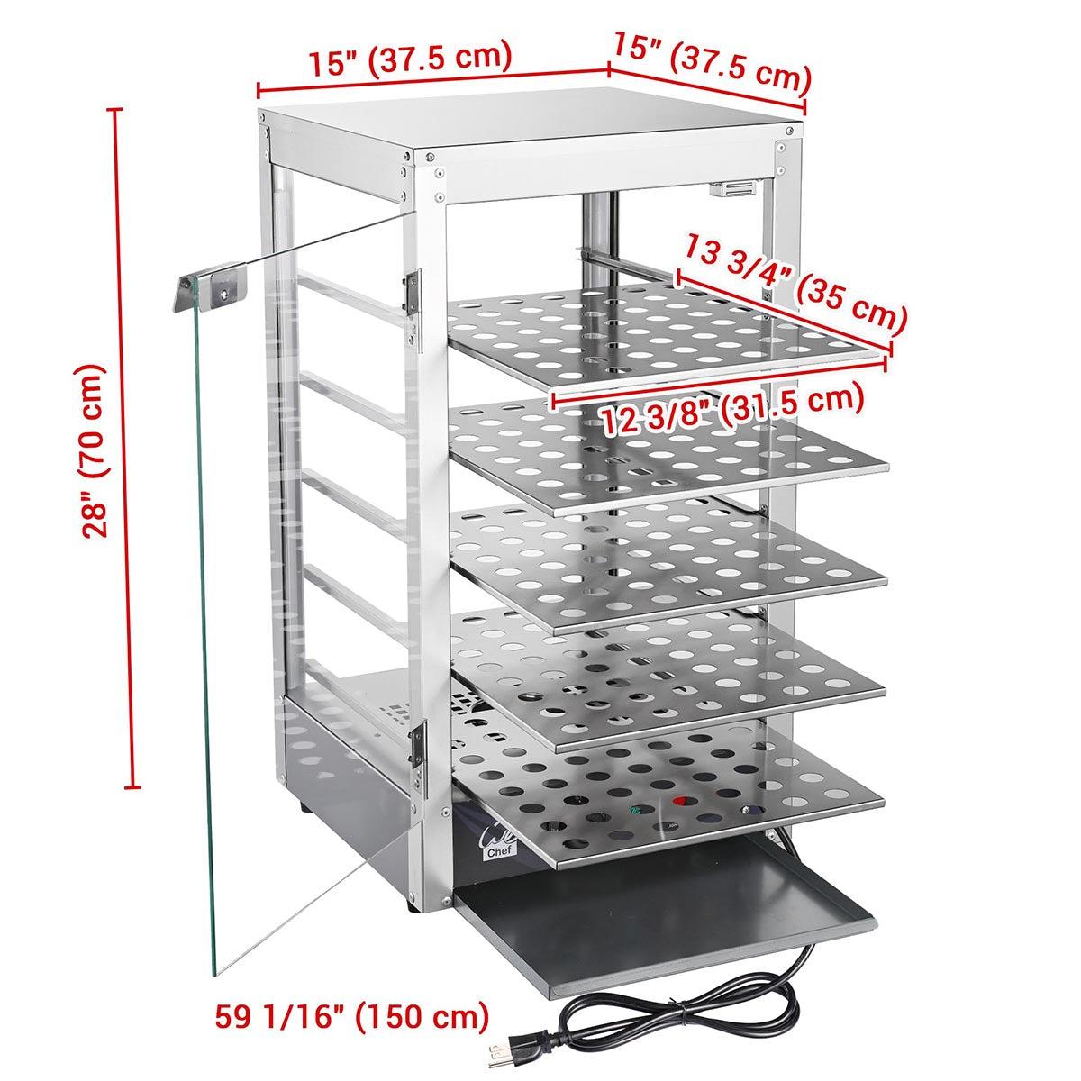Yescom Pizza Food Warmer Commercial Countertop Display Case 5-Tier 15x15x28