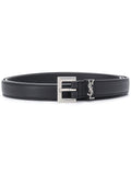 Saint Laurent Men Grained Leather Cassandre Thin Belt With Square Buckle