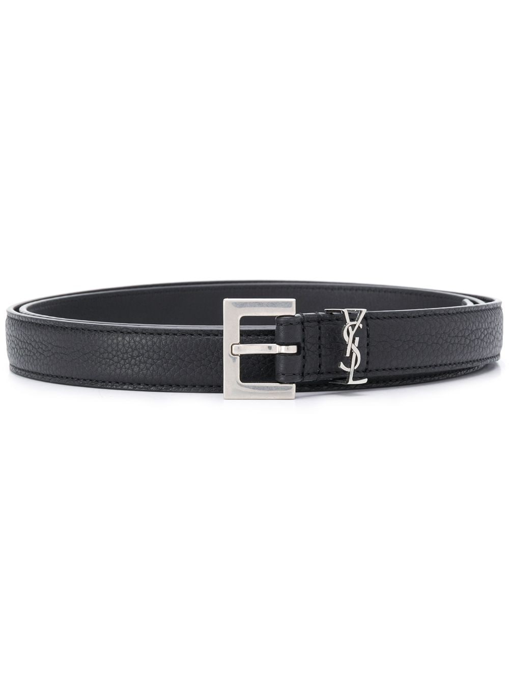 Saint Laurent Men Grained Leather Cassandre Thin Belt With Square Buckle