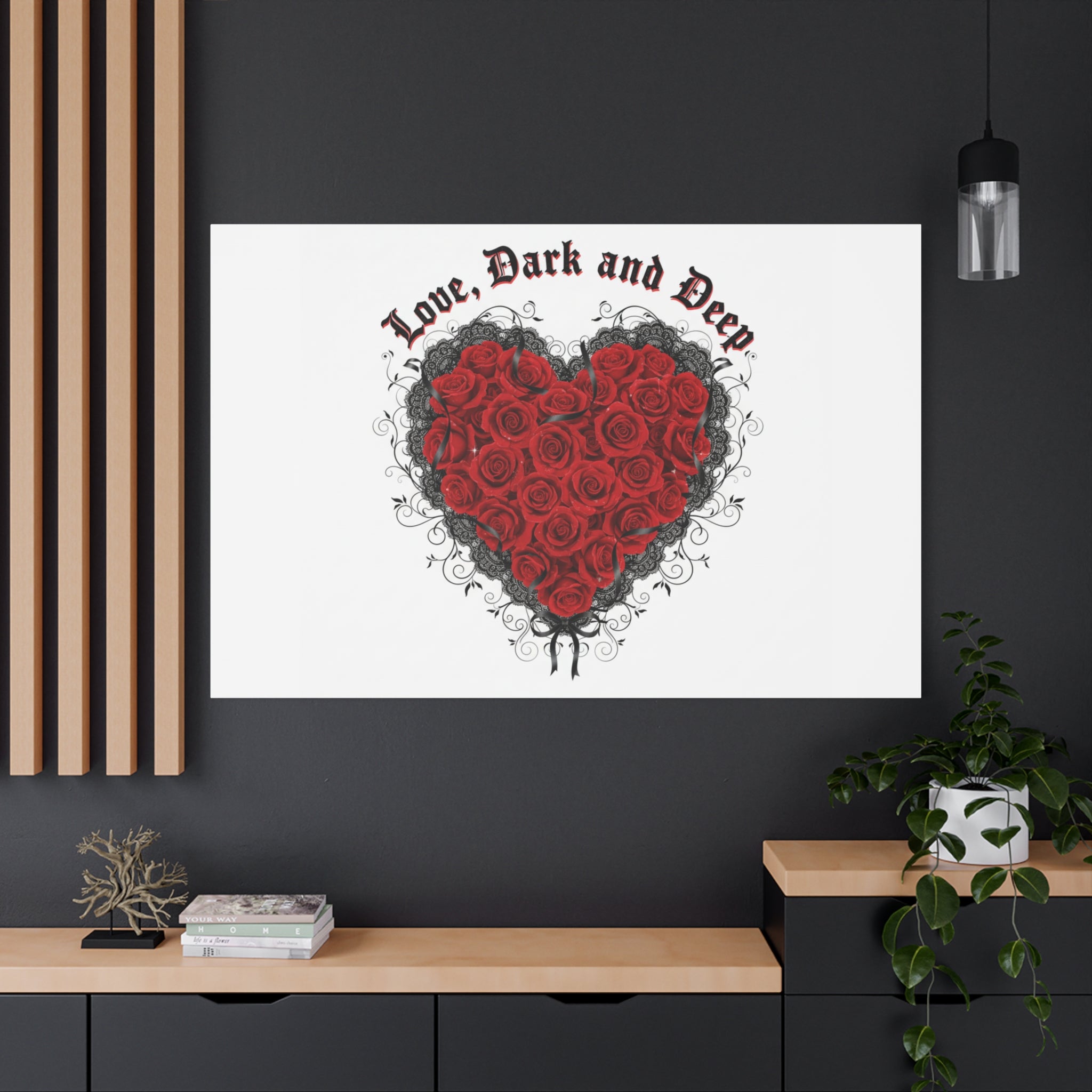 Love Dark and Deep Heart Canvas, Nu Romantic Gothic Romance, 80s Nostalgia