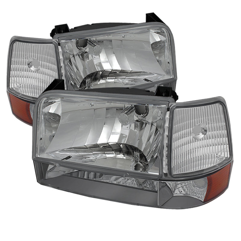 SPYDER Xtune Ford F150/Bronco 92-96 Headlights w/Corner Bumper 6pcs Amber- Chrome HD-JH-FB92-SET-AM-C 5073150