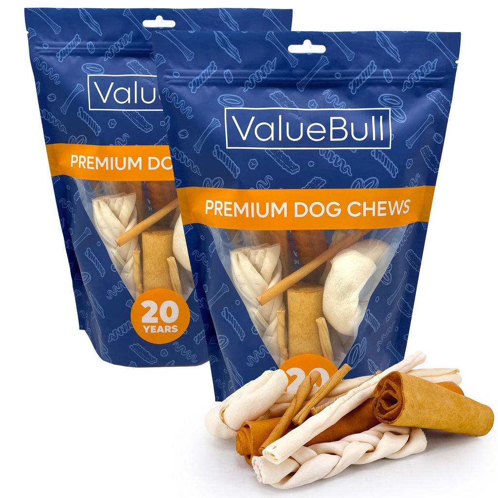 ValueBull USA Beef Rawhide, Varied Mix of Fun Shapes for Dogs, 2 Pound