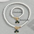2026 Minimalist Heart Clover Women Jewelry Set, Niche Beaded Design Matching Clavicle Chain & Bracelet, Elegant Daily Matching Accessories
